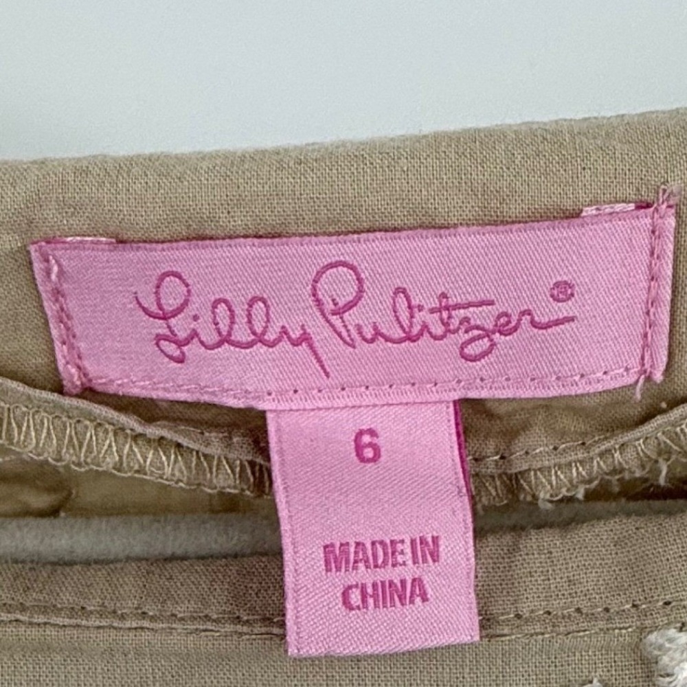 Lilly Pulitzer Yazmine Tunic Top Womens Size 6 Tan Embroidered Cotton Boat Neck - Picture 3 of 7